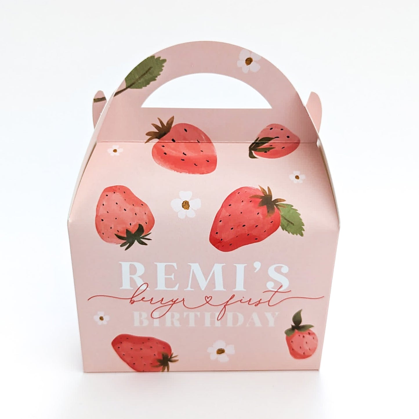 BERRY FIRST Strawberry Birthday Party Treat Boxes Gift Bags