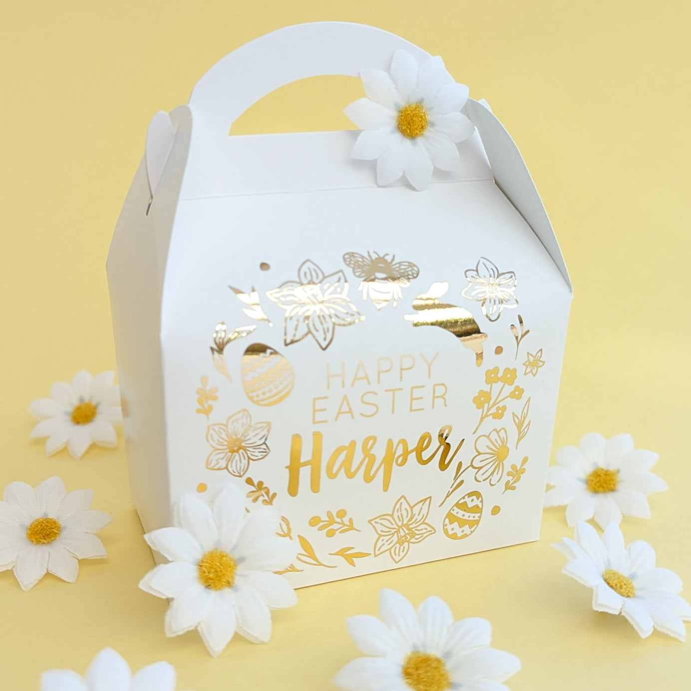 EASTER Spring Floral Gold Foil Personalised Treat Boxes Gift Bags