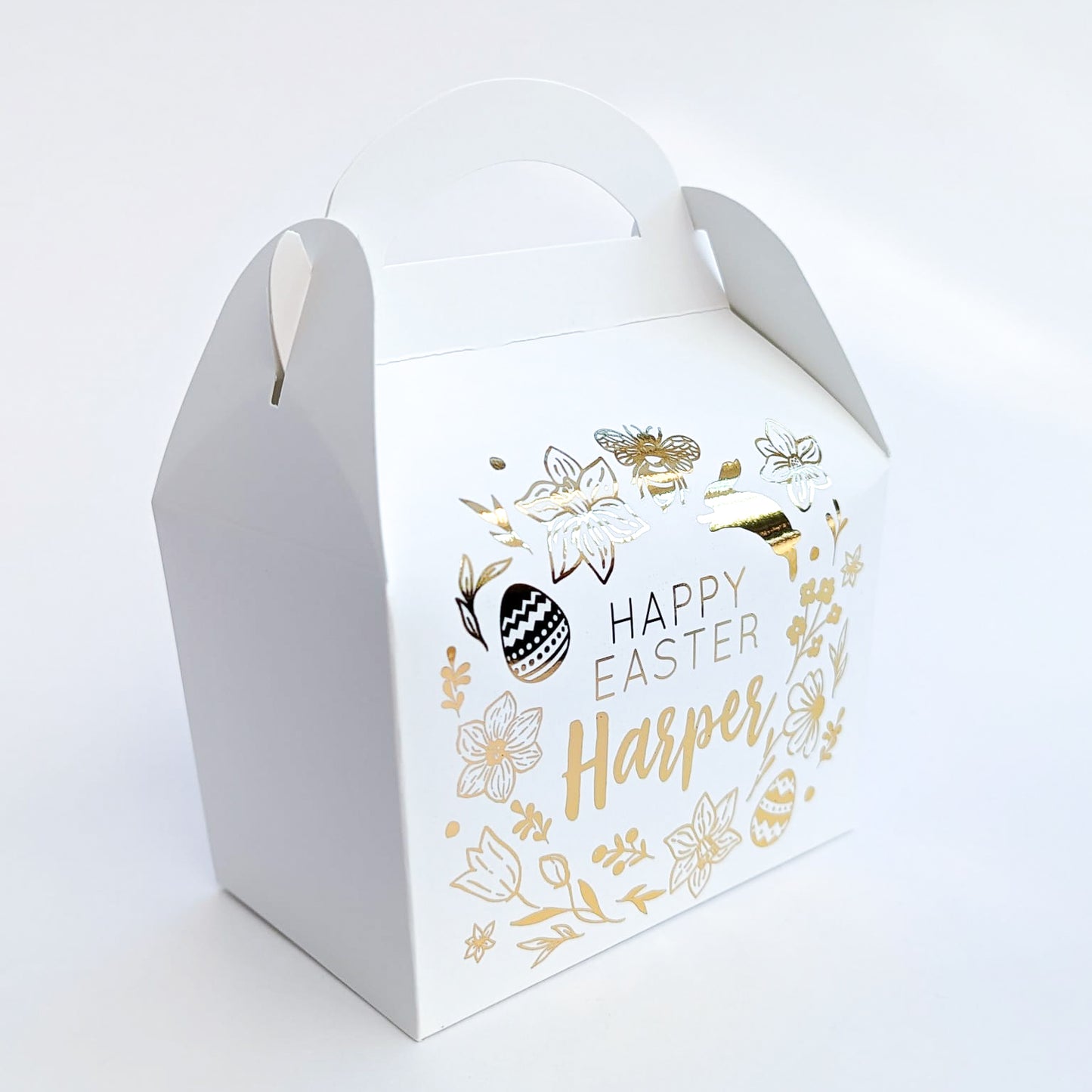 EASTER Spring Floral Gold Foil Personalised Treat Boxes Gift Bags