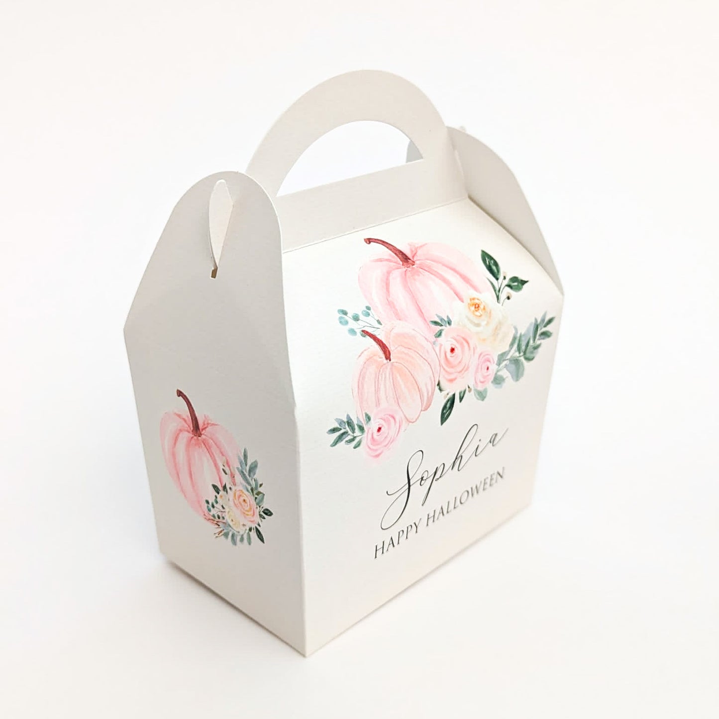 HALLOWEEN Pink Pumpkin watercolor Personalised Children’s Party Box Gift Bag Favour