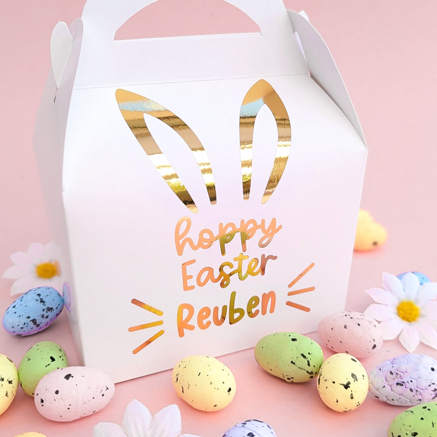 EASTER Bunny Gold Foil Personalised Treat Boxes Gift Bags