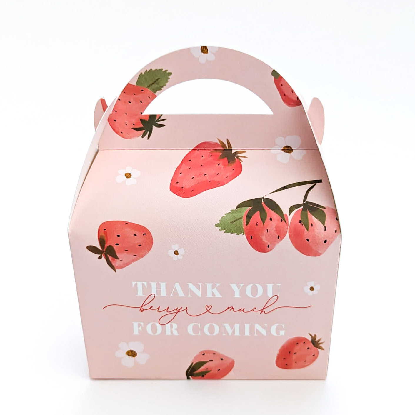 BERRY FIRST Strawberry Birthday Party Treat Boxes Gift Bags