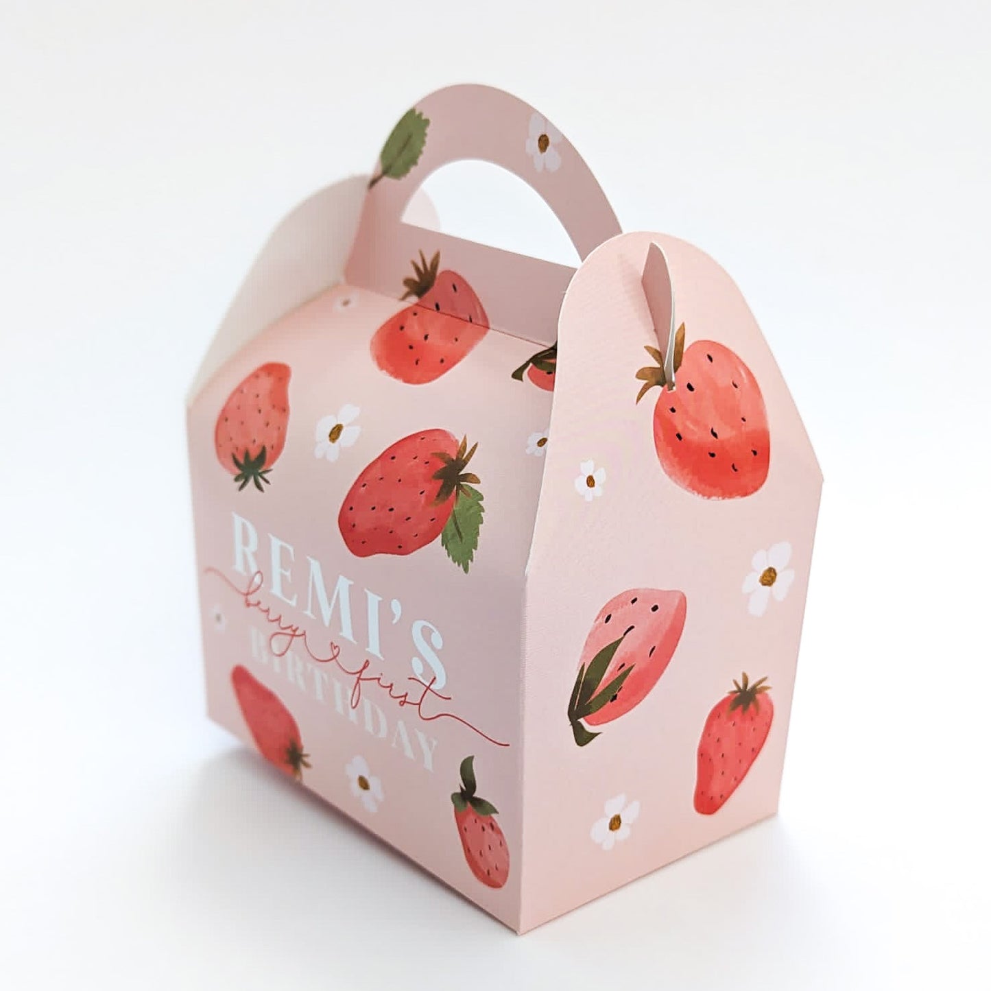 BERRY FIRST Strawberry Birthday Party Treat Boxes Gift Bags