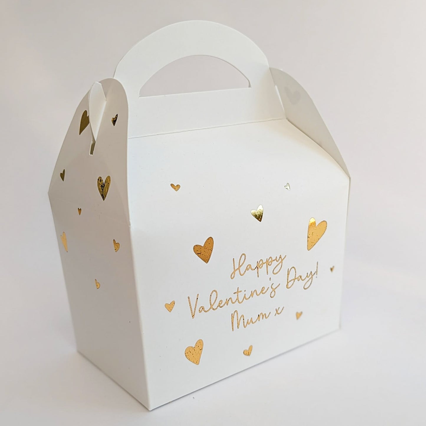 VALENTINES DAY Gold Foil Hearts Personalised Treat Boxes Gift Bags
