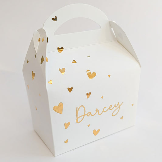 VALENTINES DAY Gold Foil Hearts Personalised Treat Boxes Gift Bags