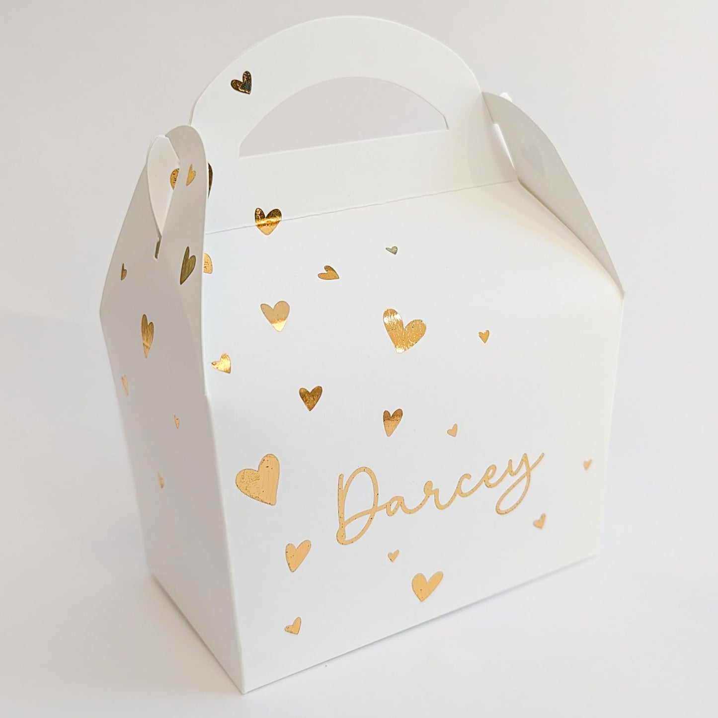 VALENTINES DAY Gold Foil Hearts Personalised Treat Boxes Gift Bags