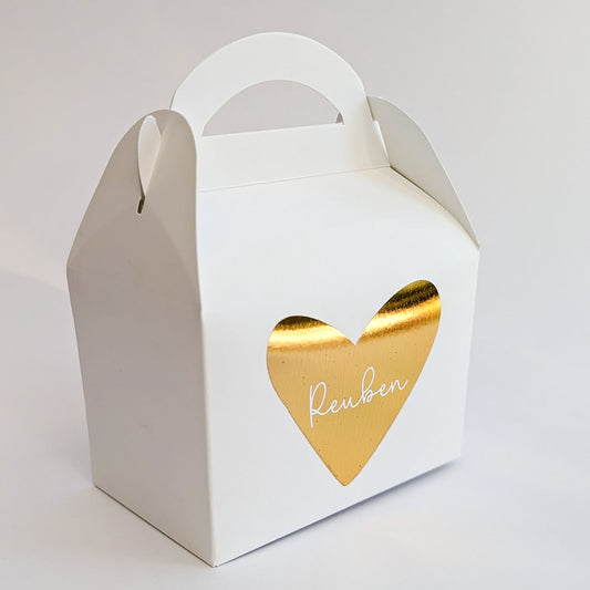VALENTINES DAY Gold Foil Hearts Personalised Treat Boxes Gift Bags
