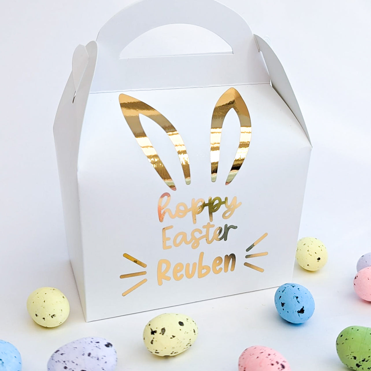 EASTER Bunny Gold Foil Personalised Treat Boxes Gift Bags