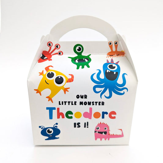LITTLE MONSTERS Unisex Personalised Children’s Party Box Gift Bag Favour