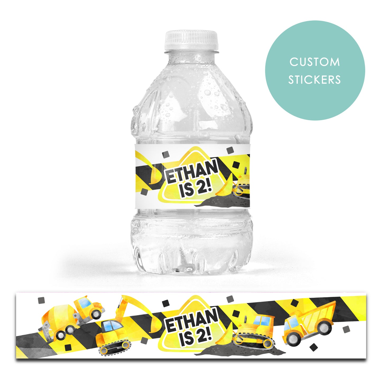 DRINK LABEL STICKERS x 7 Personalised Diggers Construction Party