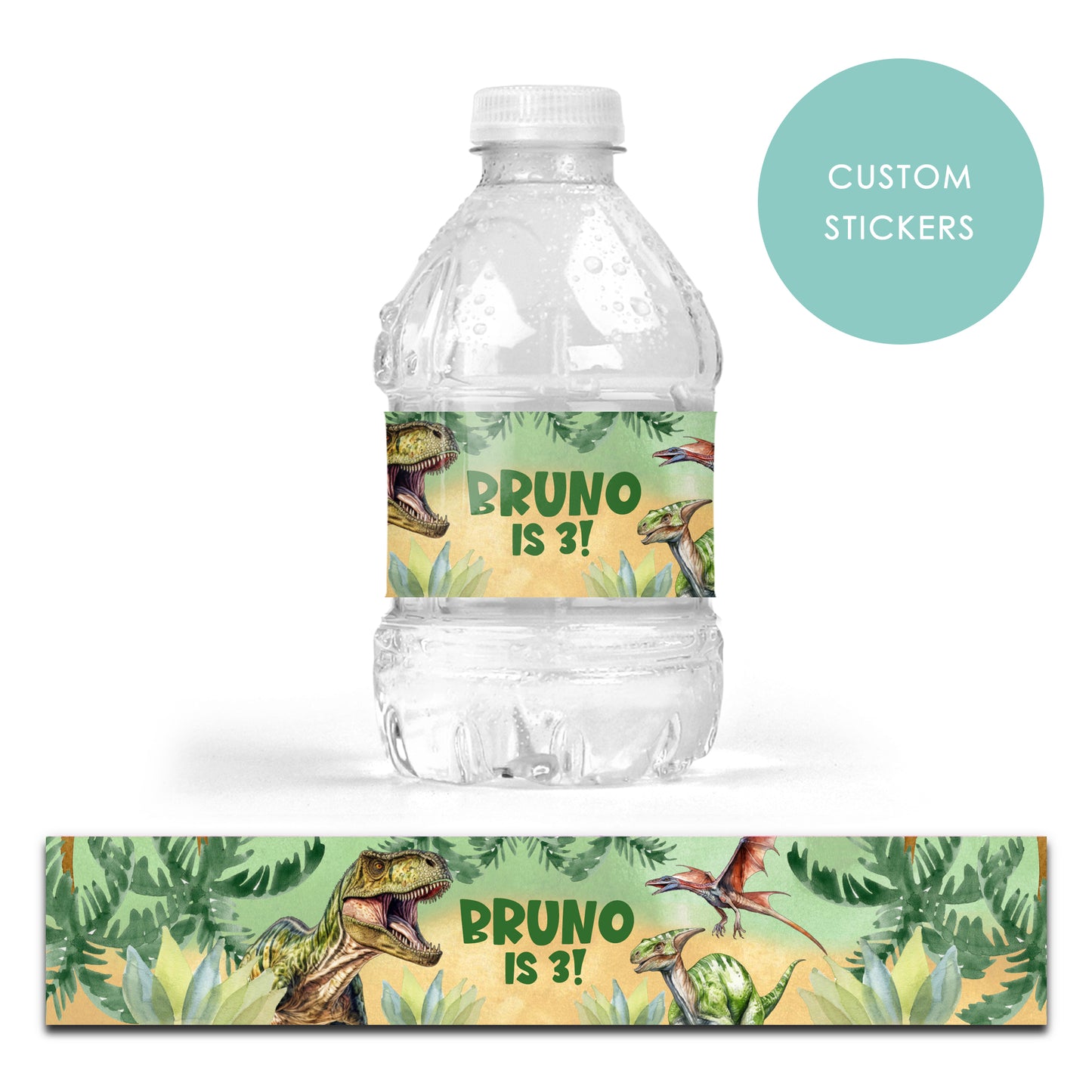 DRINK LABEL STICKERS x 7 Personalised Dinosaurs Jungle
