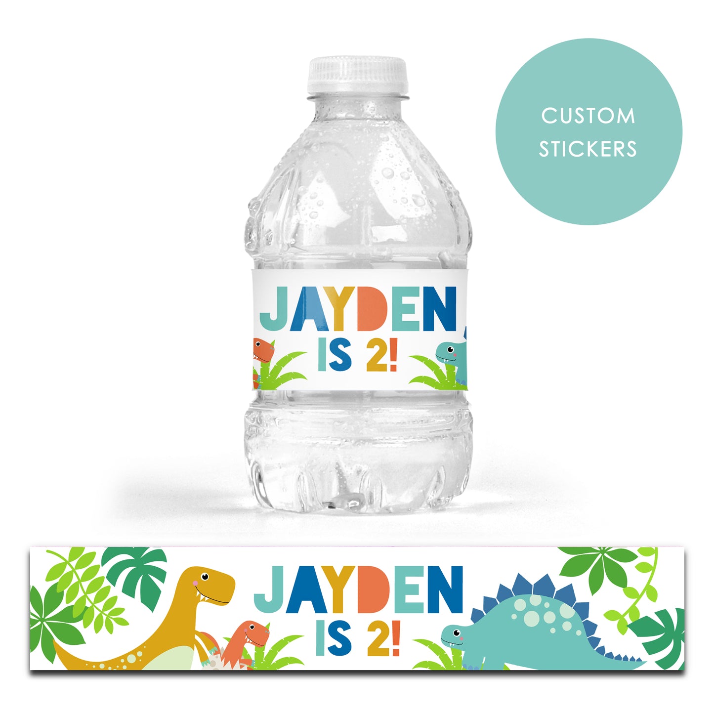 DRINK LABEL STICKERS x 7 Personalised Dinosaurs