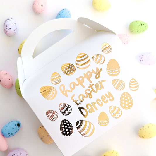 EASTER Egg Floral Gold Foil Personalised Treat Boxes Gift Bags