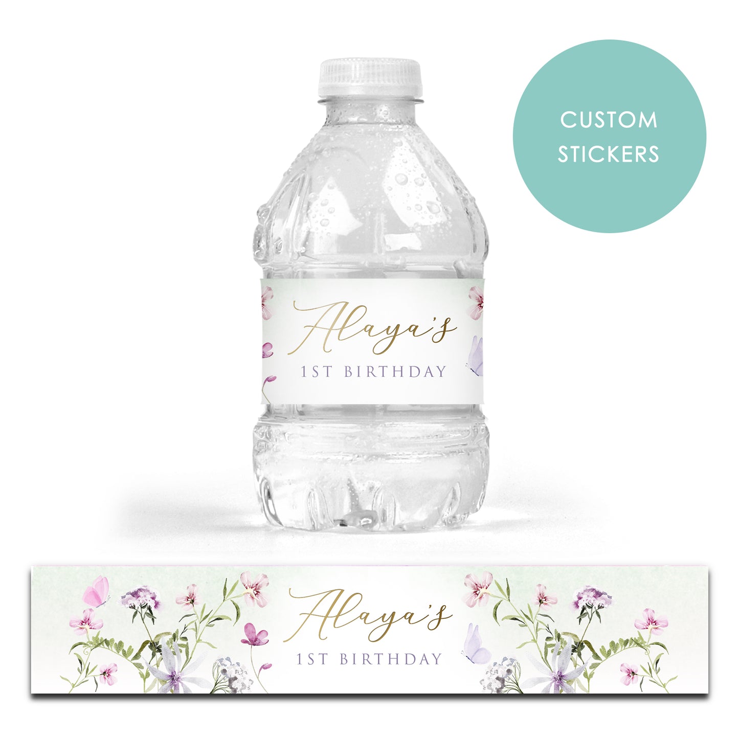 DRINK LABEL STICKERS x 7 Personalised Birthday Floral Flower Garden