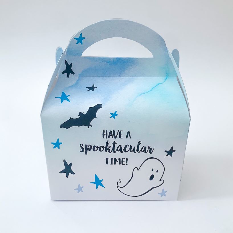 HALLOWEEN Blue Cute Personalised Children’s Party Box Gift Bag Favour