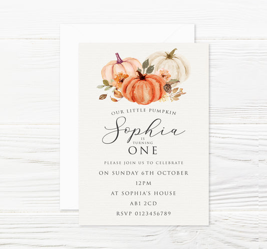 Personalised Halloween  Little Pumpkin Boho Party Invitations and Envelopes x 8