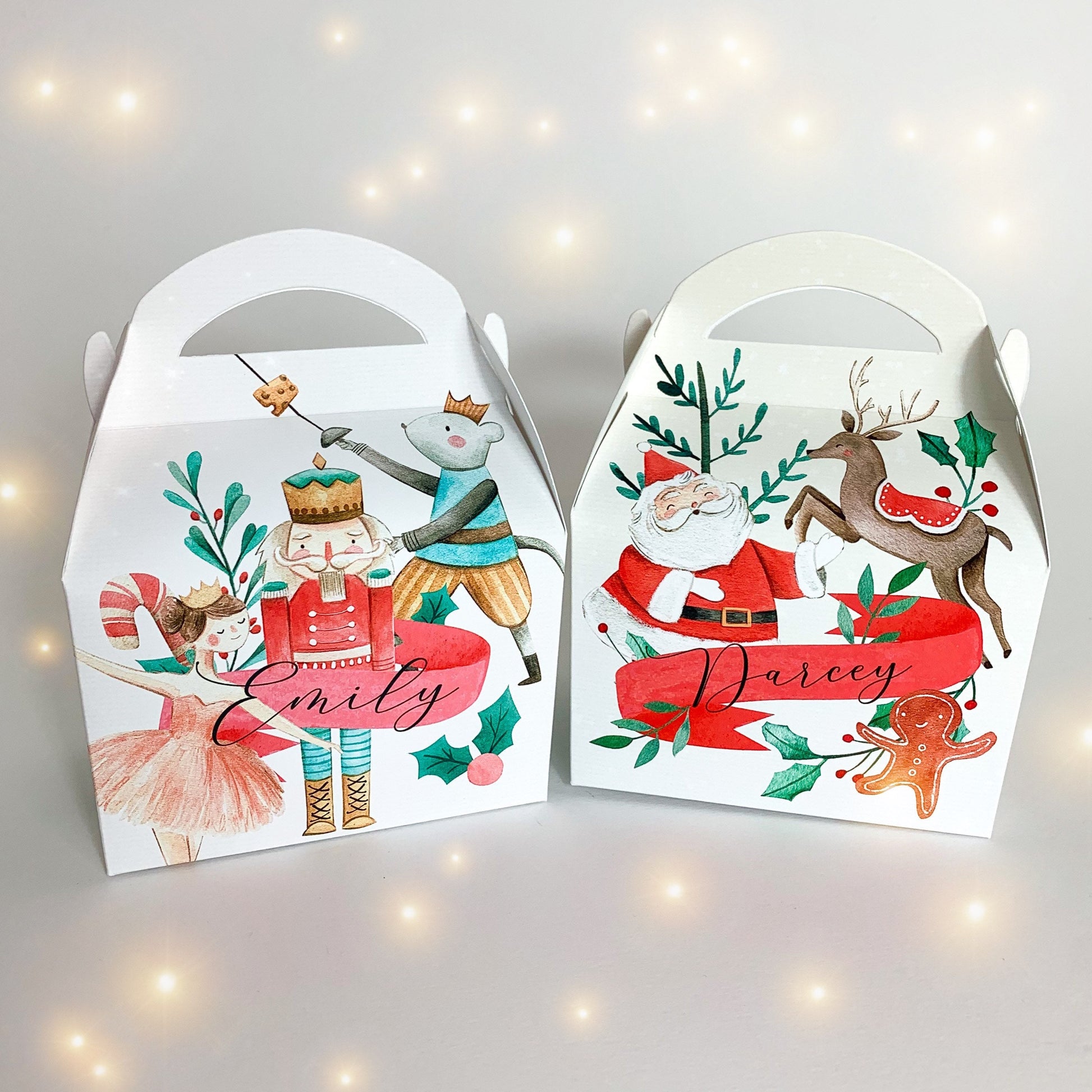 Personalised Classic Nutcracker Santa watercolour Christmas Treat Boxes Advent Party Box favours