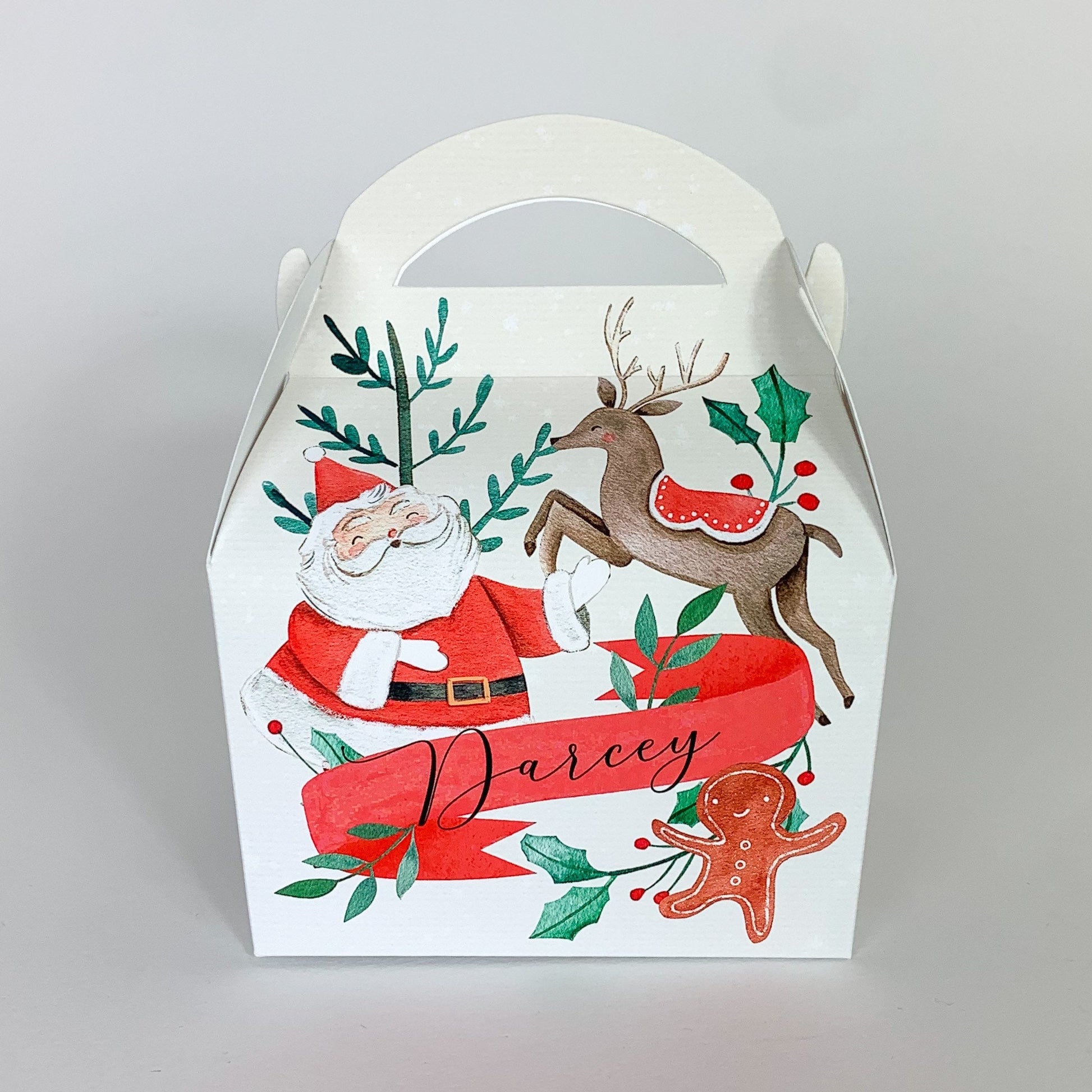 Personalised Classic Santa watercolour Christmas Treat Boxes Advent Party Box favours