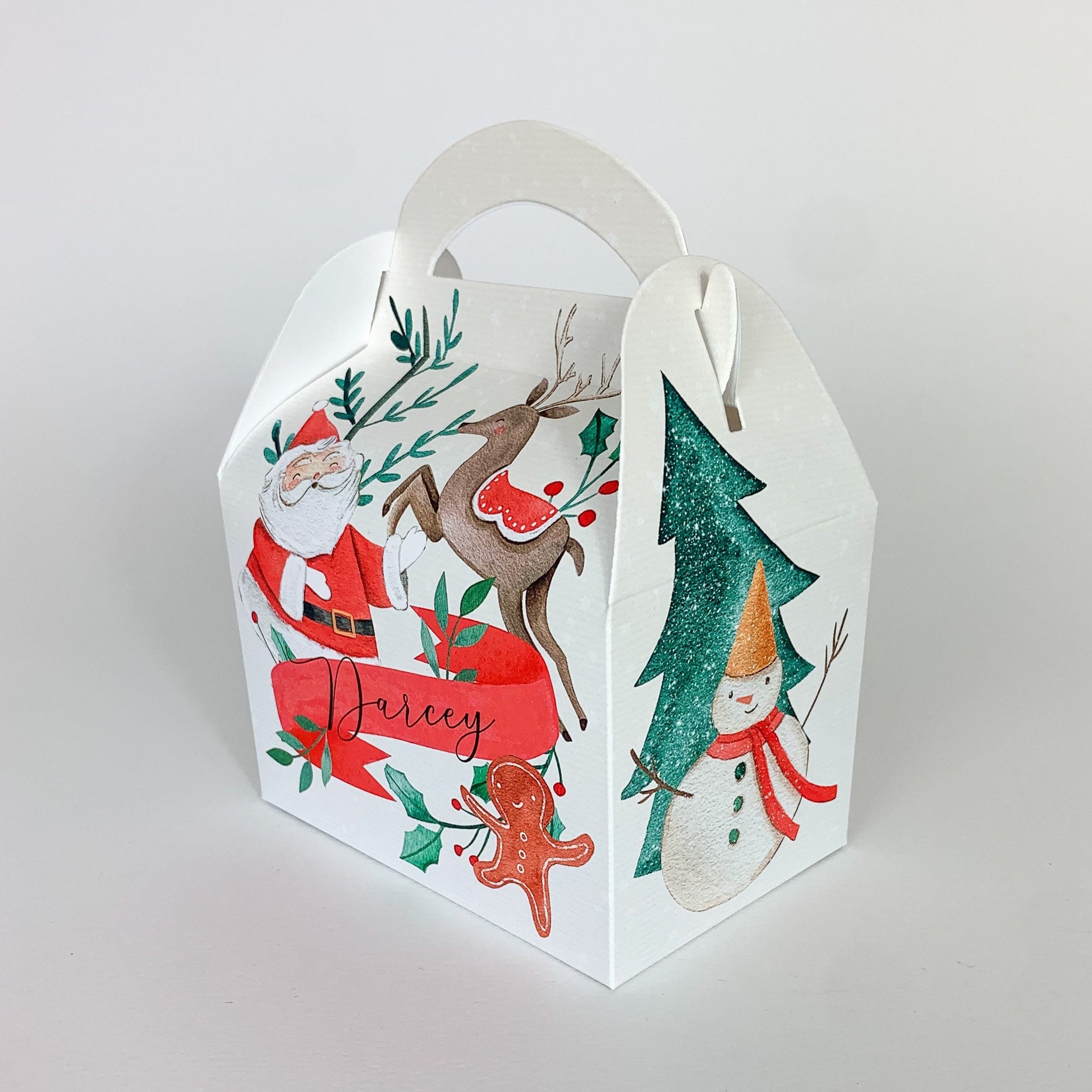Personalised Classic Santa watercolour Christmas Treat Boxes Advent Party Box favours