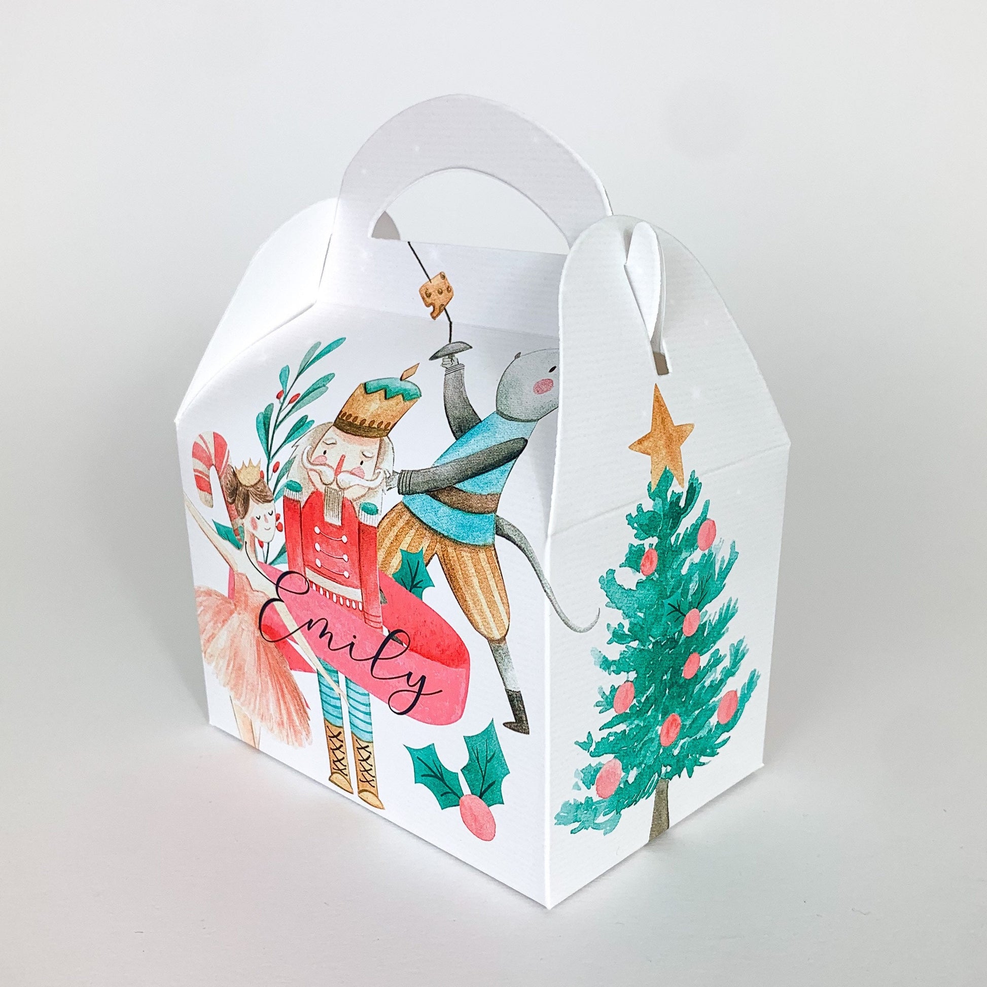 Personalised Classic Nutcracker Santa watercolour Christmas Treat Boxes Advent Party Box favours