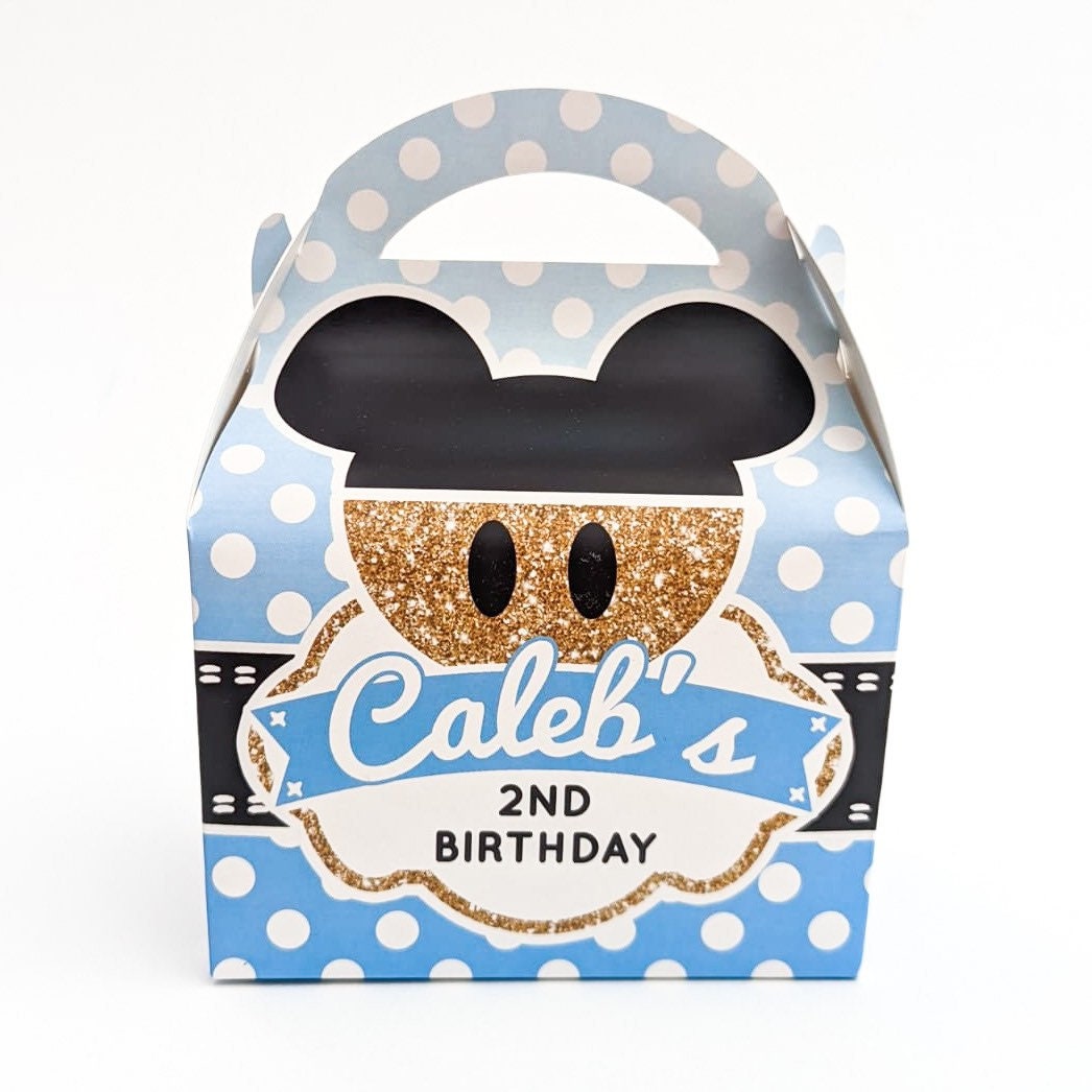 Personalized Mickey/Minnie Mouse Party Favor Box: Pink, Blue, Gold