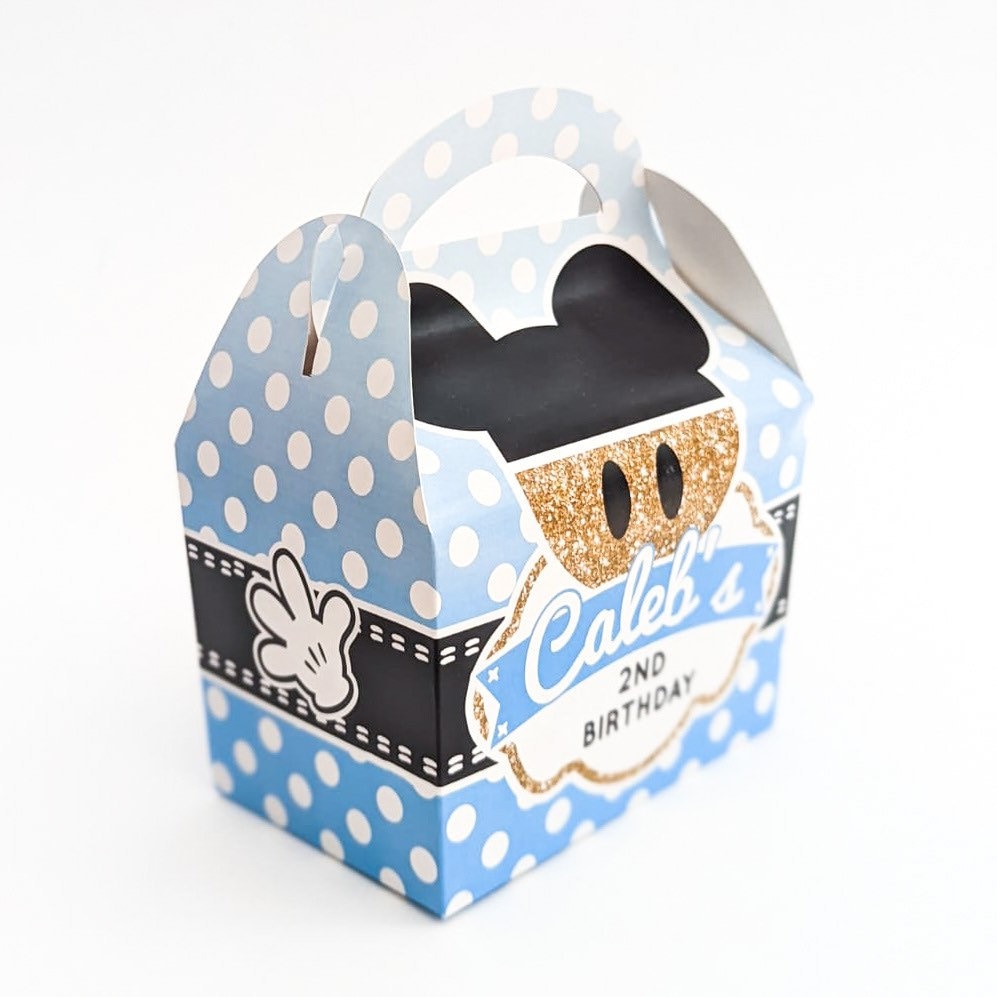 Personalized Mickey/Minnie Mouse Party Favor Box: Pink, Blue, Gold