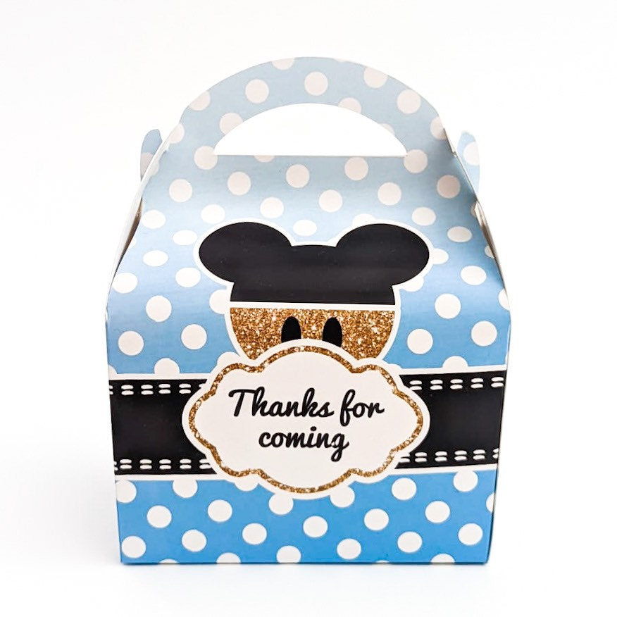 Personalized Mickey/Minnie Mouse Party Favor Box: Pink, Blue, Gold