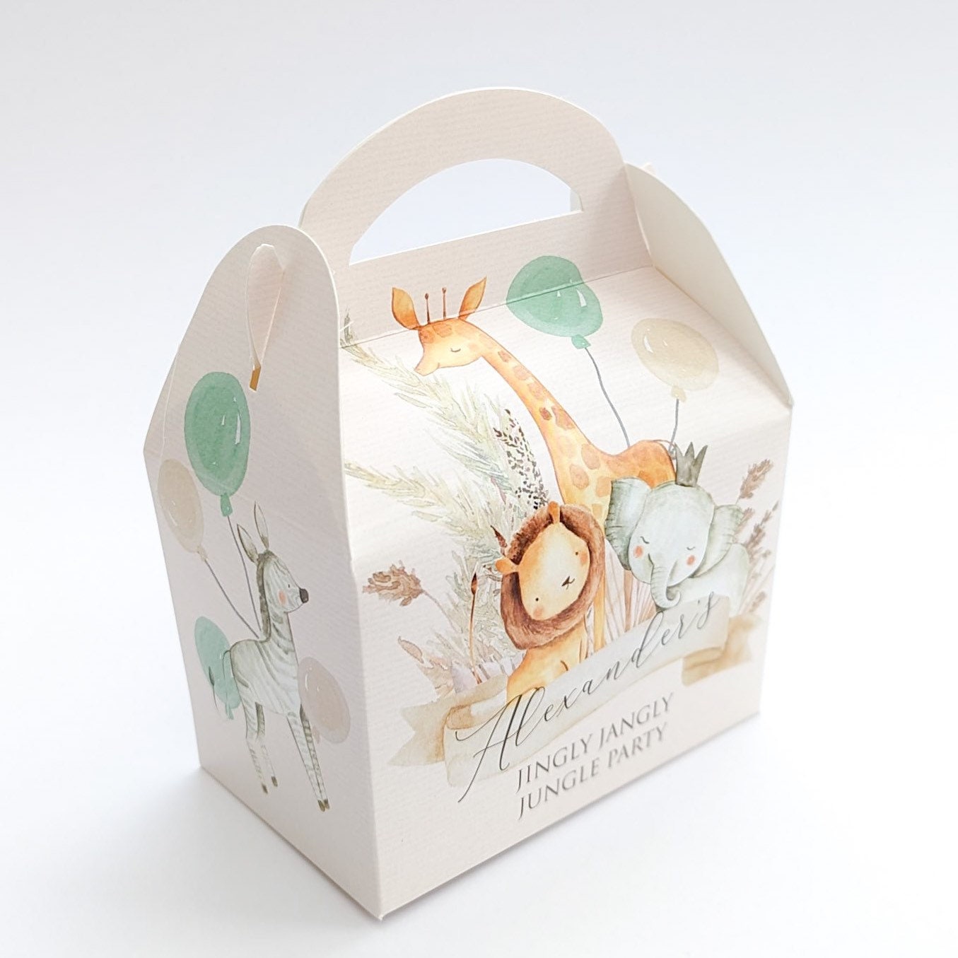 Watercolour boho jungle animals Personalised Children’s Party Box Gift Bag Favour