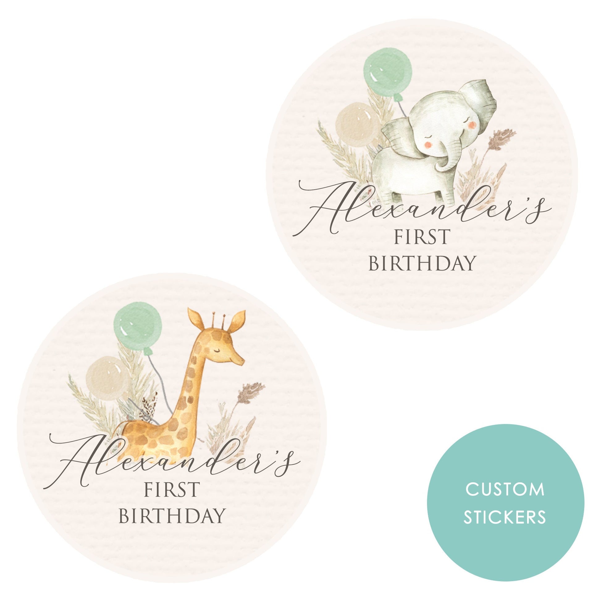 Personalized Safari Animal Stickers: Boho Jungle Birthday Labels