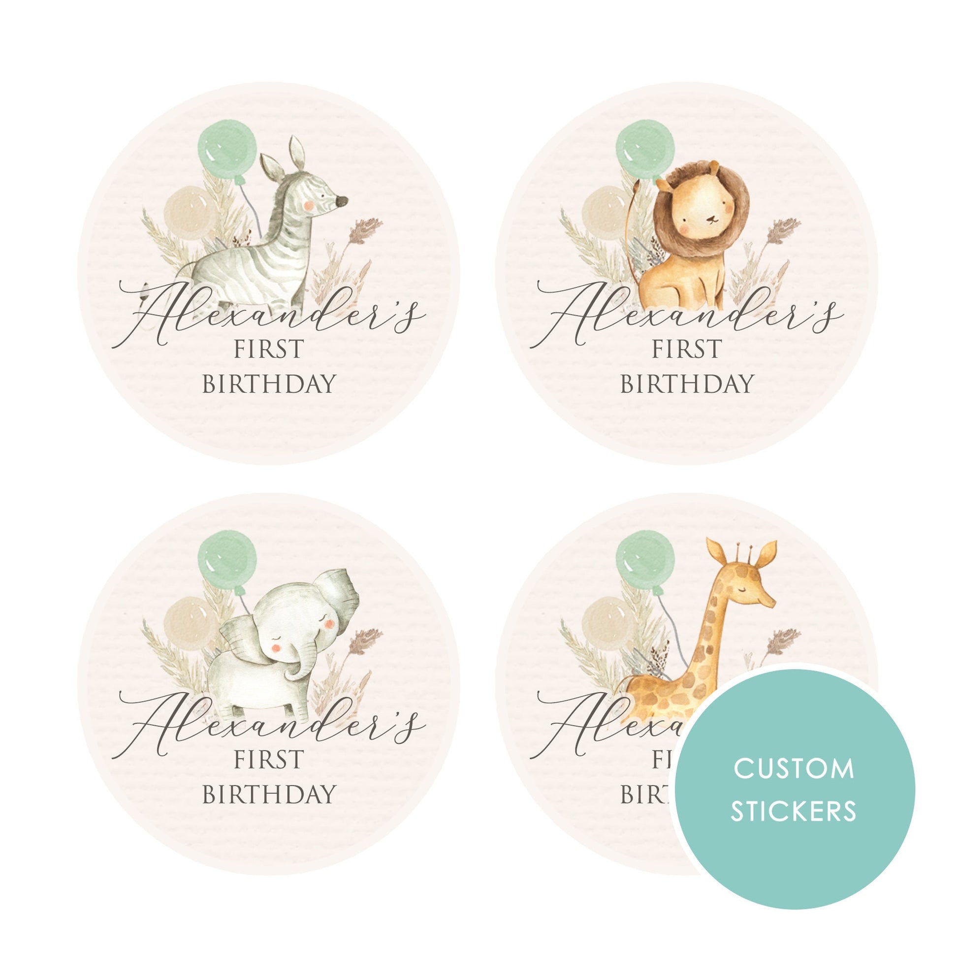 Personalized Safari Animal Stickers: Boho Jungle Birthday Labels