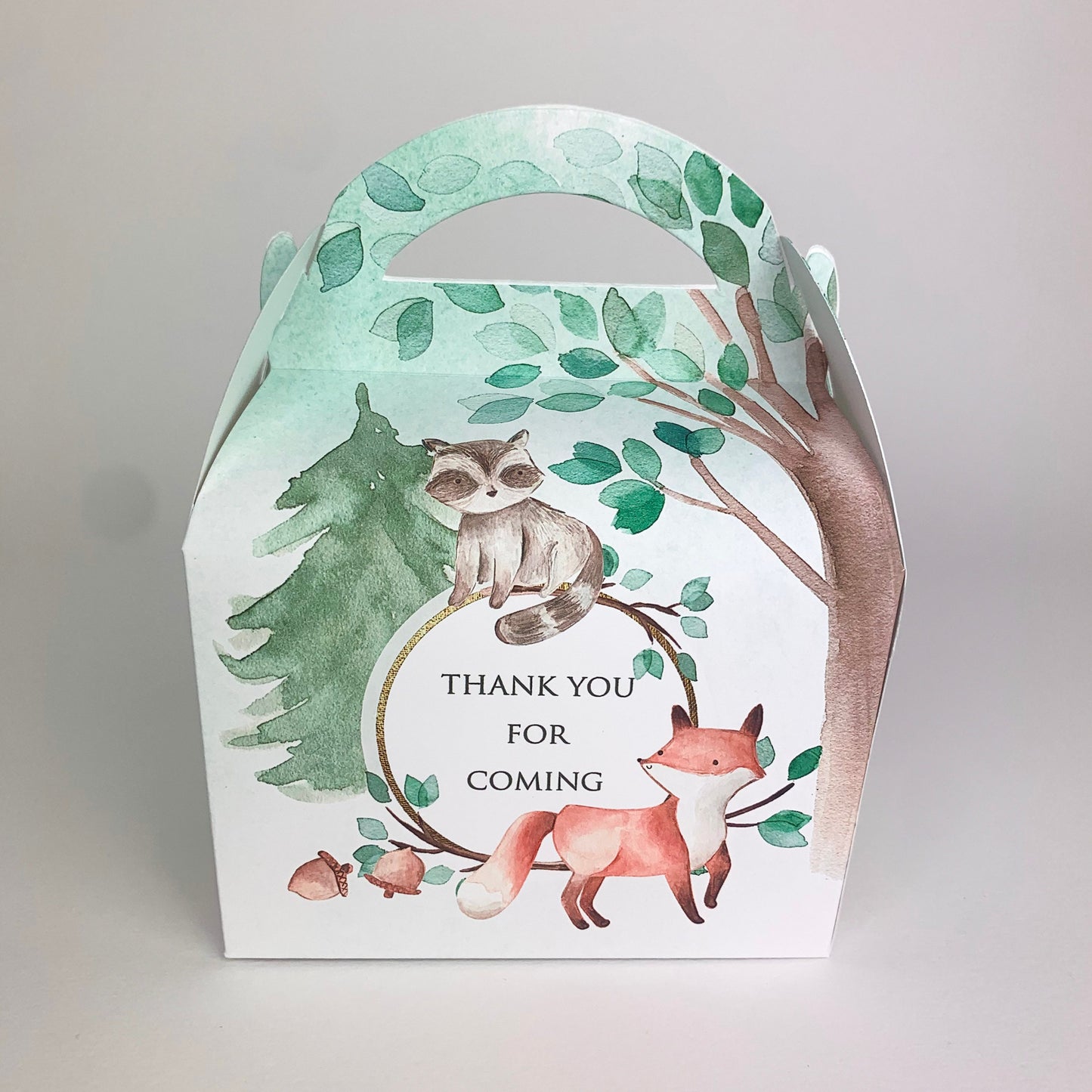 WOODLAND Forest animals Personalised Children’s Party Box Gift Bag Favour