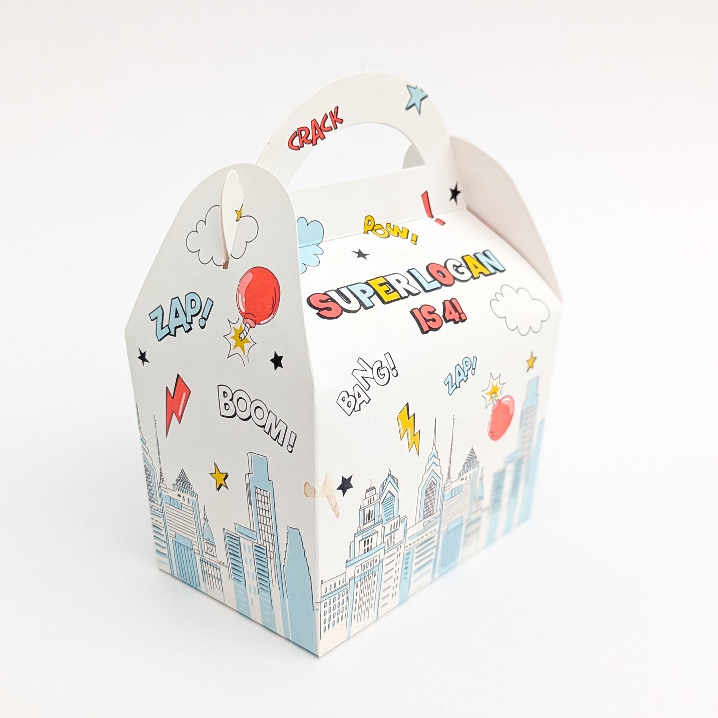 Comic Book Superhero Personalised Children’s Party Box Gift Bag Favour