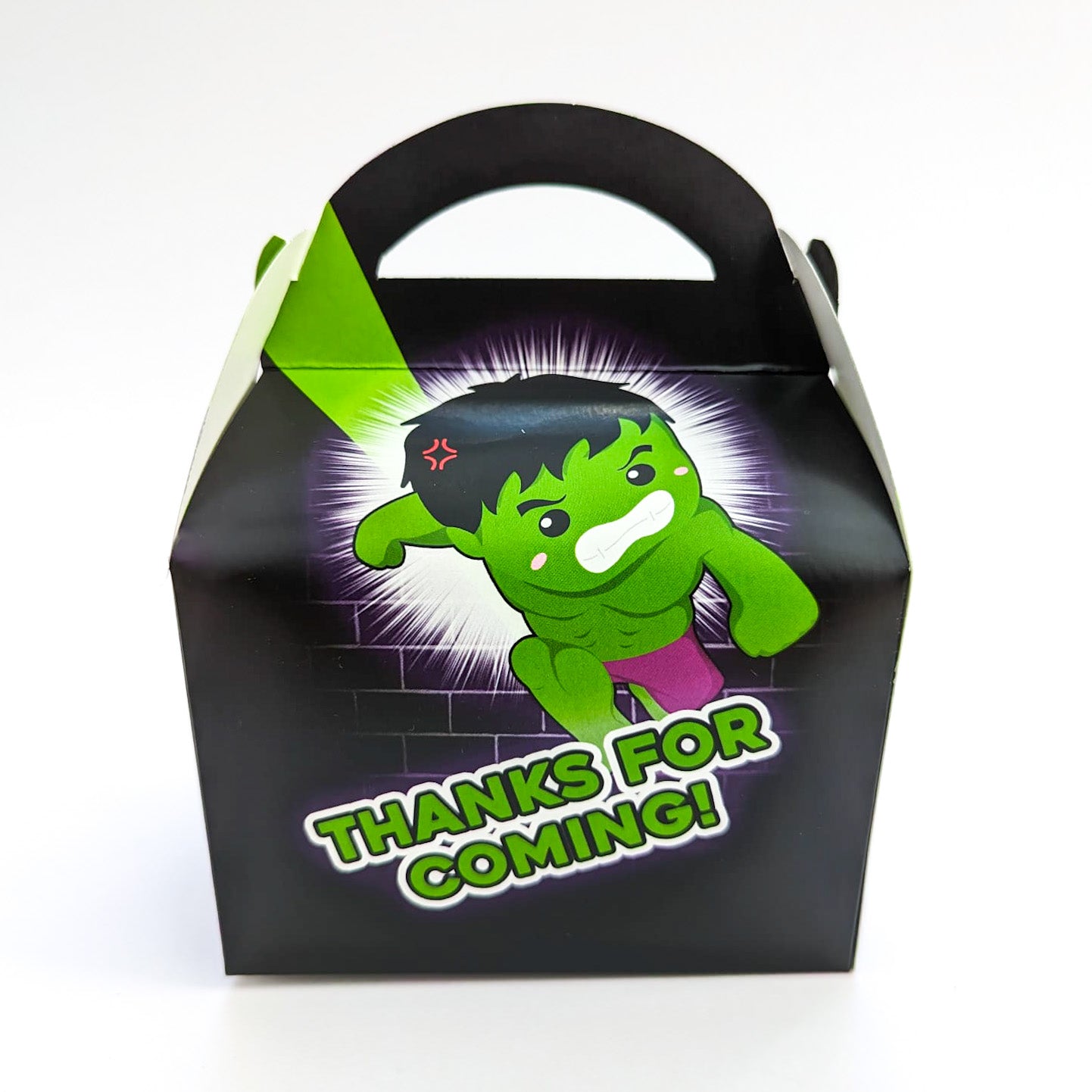 SUPERHERO Hulk inspired boys Personalised Children’s Party Box Gift Bag Favour