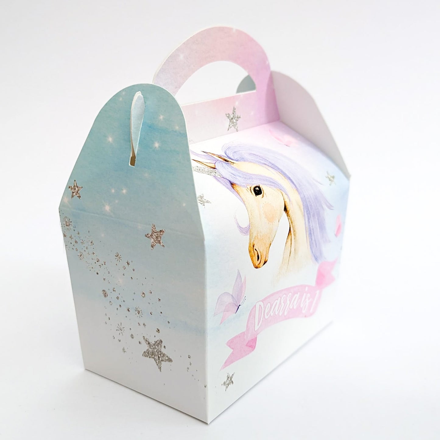 UNICORN Fantasy Watercolour Personalised Children’s Party Box Gift Bag Favour