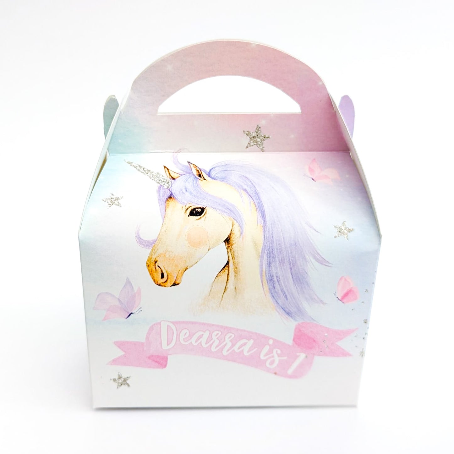 UNICORN Fantasy Watercolour Personalised Children’s Party Box Gift Bag Favour