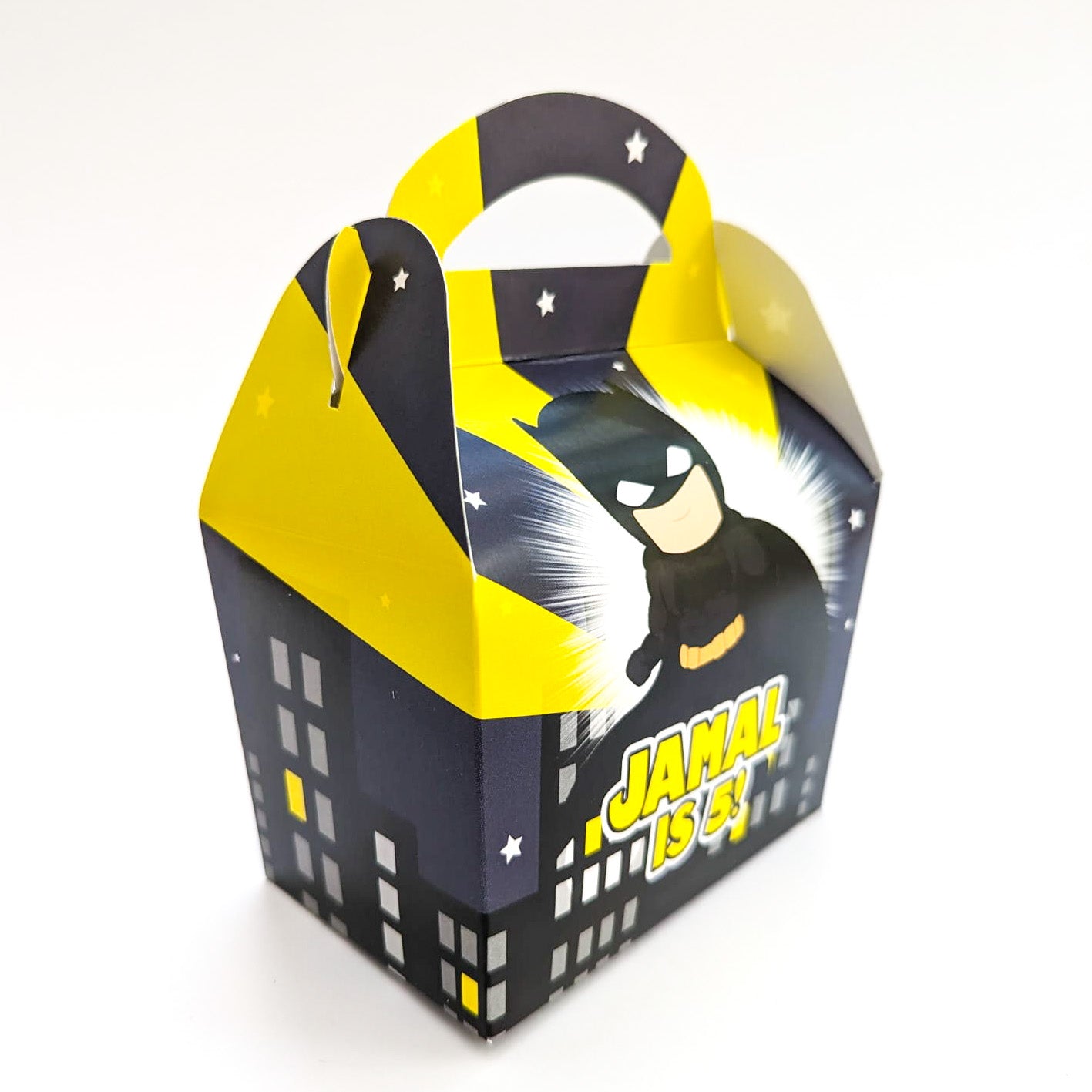 SUPERHERO Batman inspired boys Personalised Children’s Party Box Gift Bag Favour