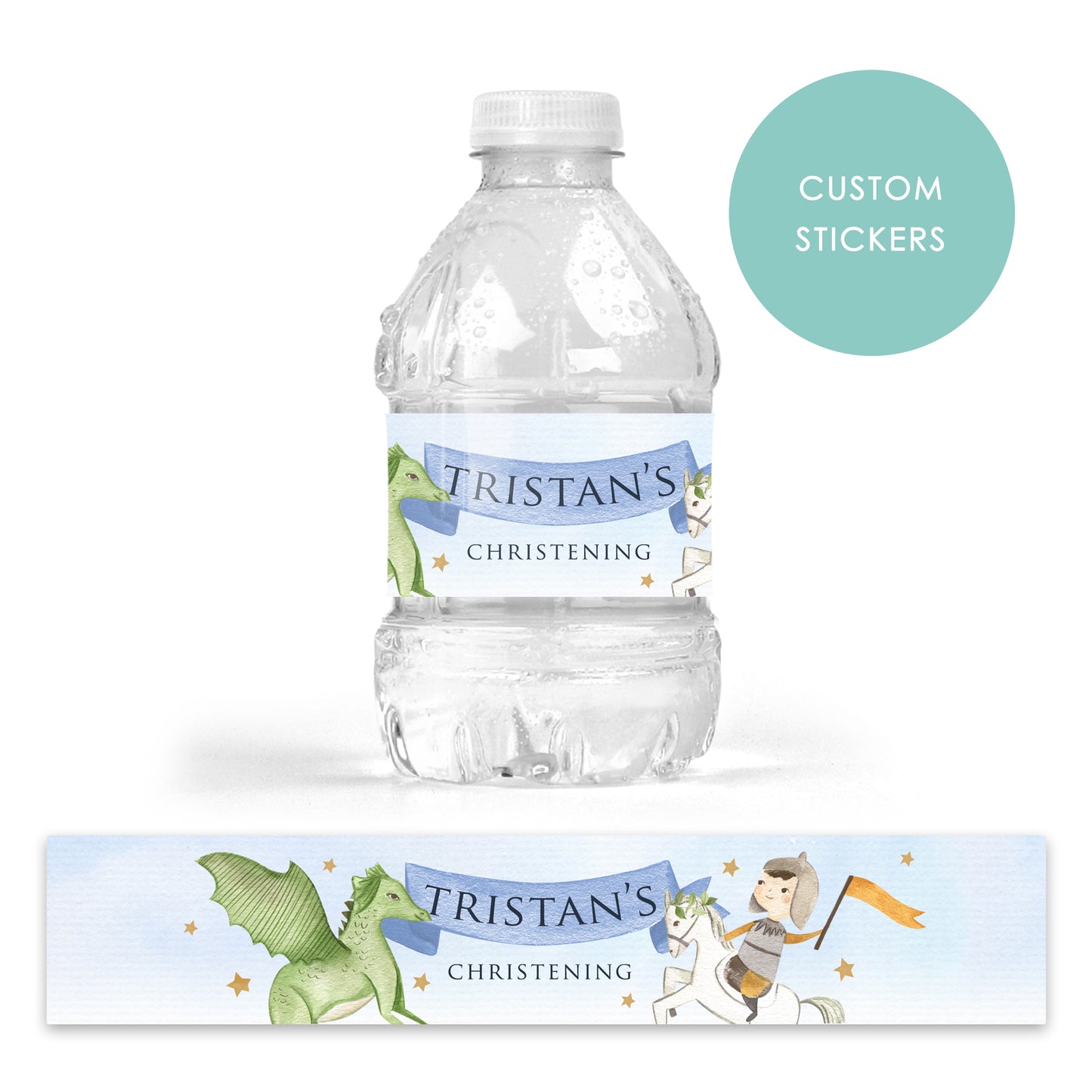 DRINK LABEL STICKERS x 7 Personalised Knights and Dragons Prince