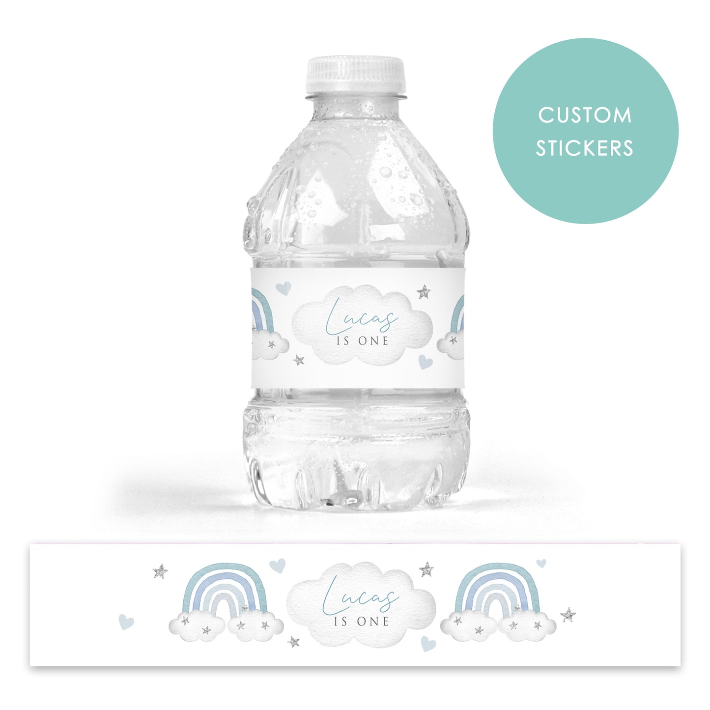 DRINK LABEL STICKERS x 7 Personalised Rainbow Minimal Birthday