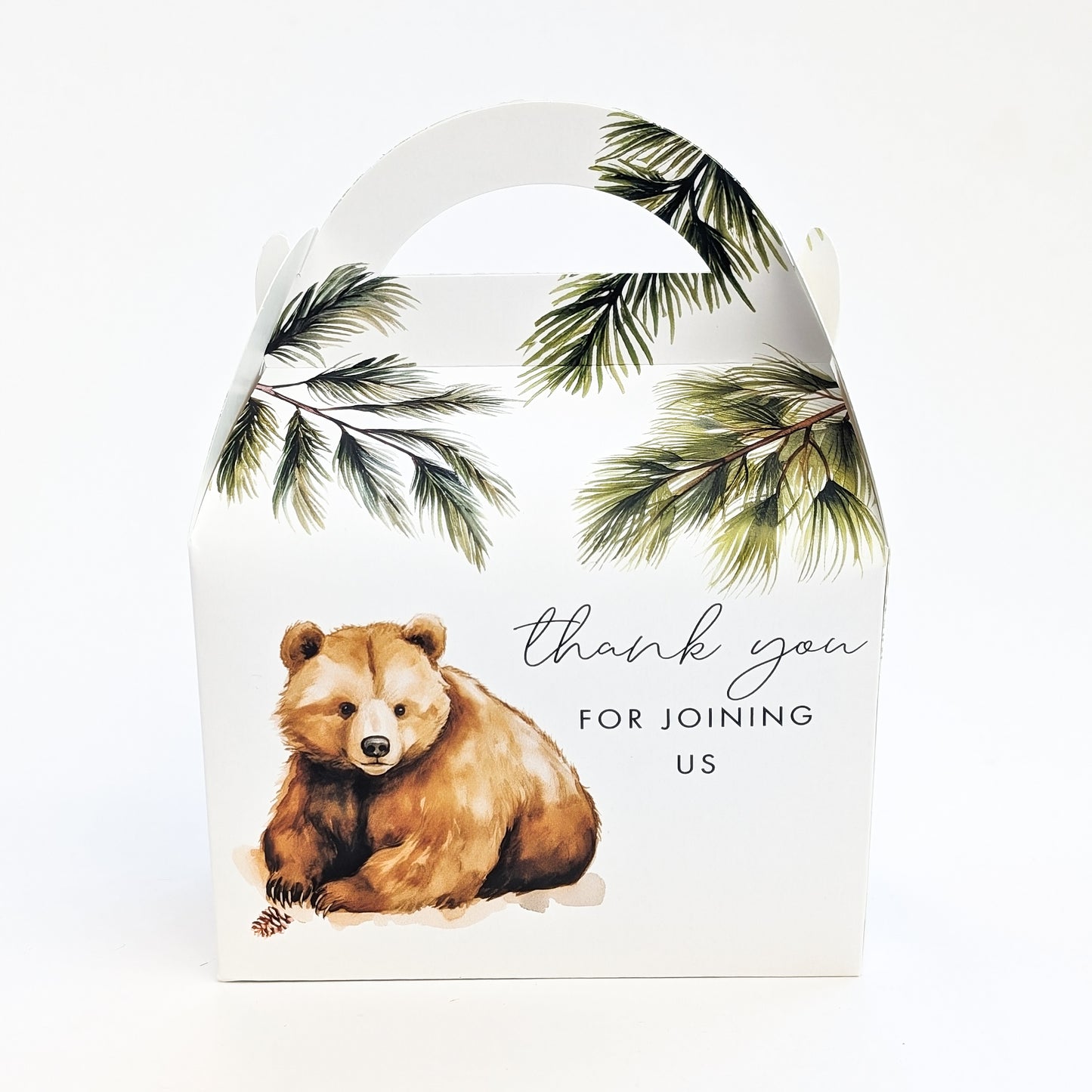 WOODLAND BEARS Watercolour Personalised Children’s Party Box Gift Bag Favour