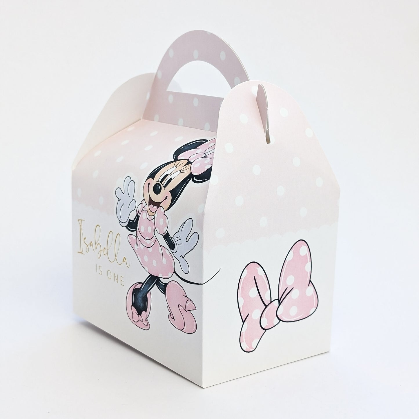 Minnie Mouse Watercolour Pink Personalised Children’s Party Box Gift Bag Favour