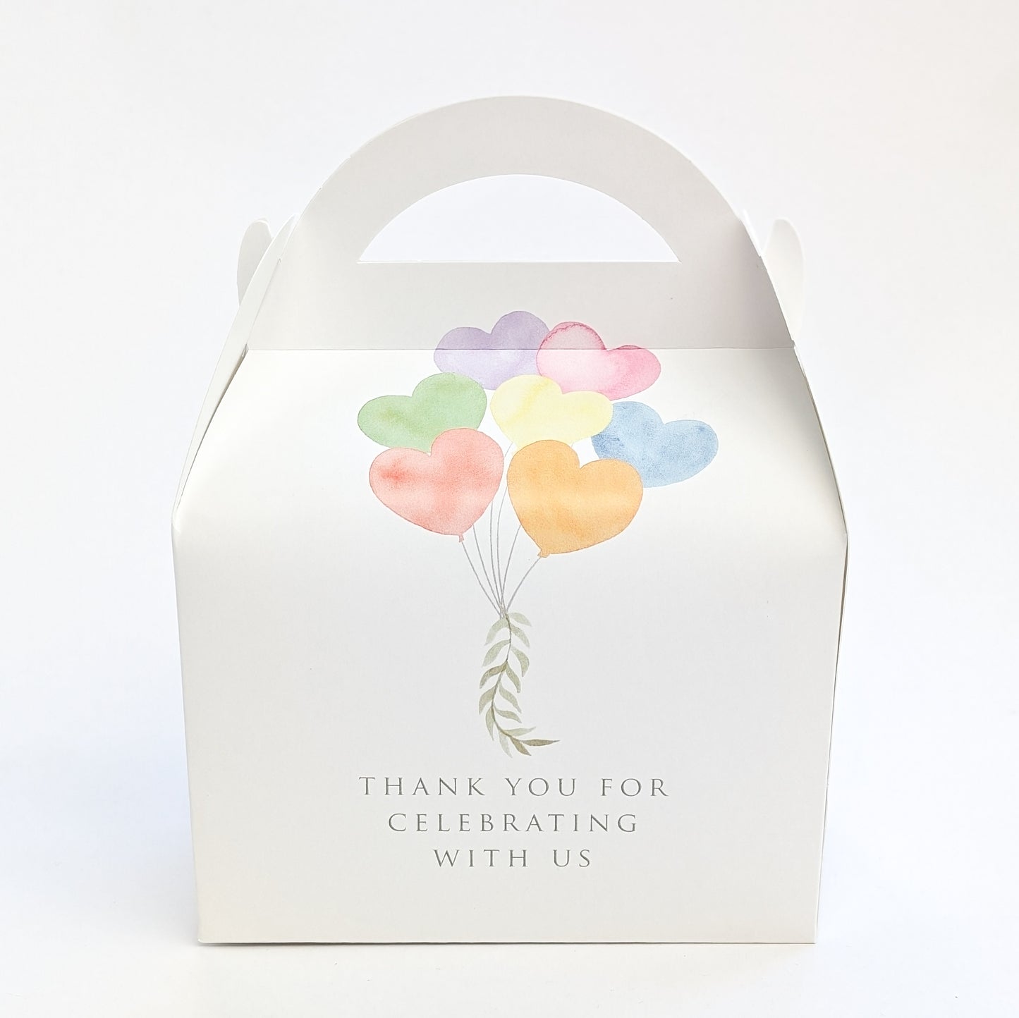 RAINBOW HEARTS Balloond Unisex Personalised Children’s Party Box Gift Bag Favour