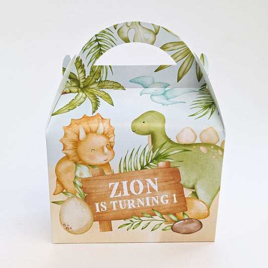 DINOSAURS Watercolour Personalised Children’s Party Box Gift Bag Favour