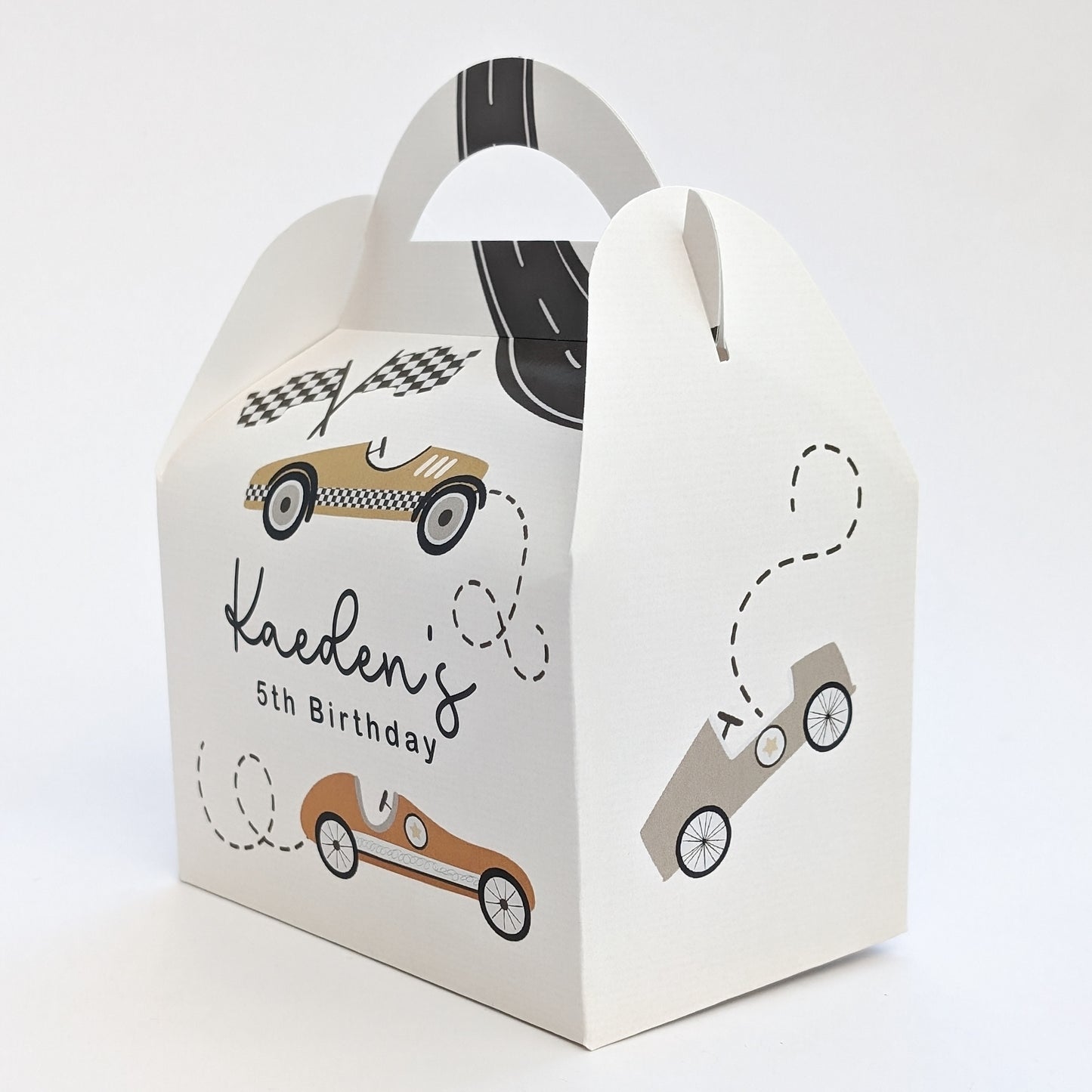 Retro Cars Racing Driver Neutral Personalised Children’s Party Boxes Gift Bag Favour