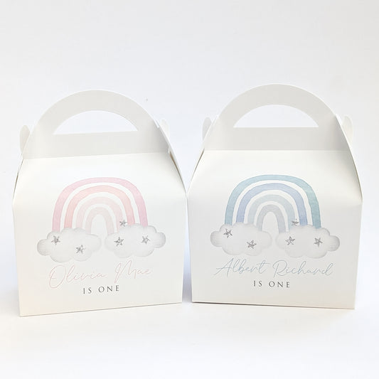 RAINBOW Minimal Baptism Christening First Birthday Personalised Children’s Party Box Gift Bag Favour