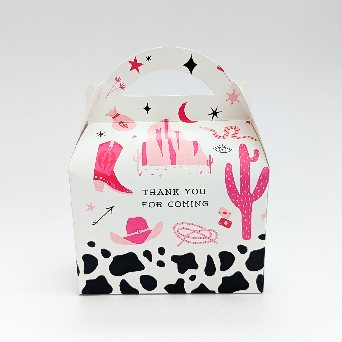 PINK Cowgirl Cowboy disco last rodeo personalised party treat boxes