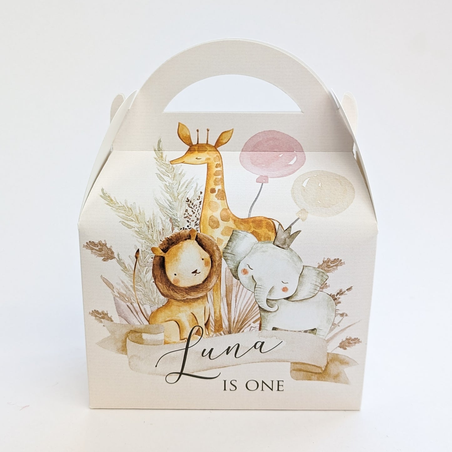 Watercolour boho jungle animals Personalised Children’s Party Box Gift Bag Favour