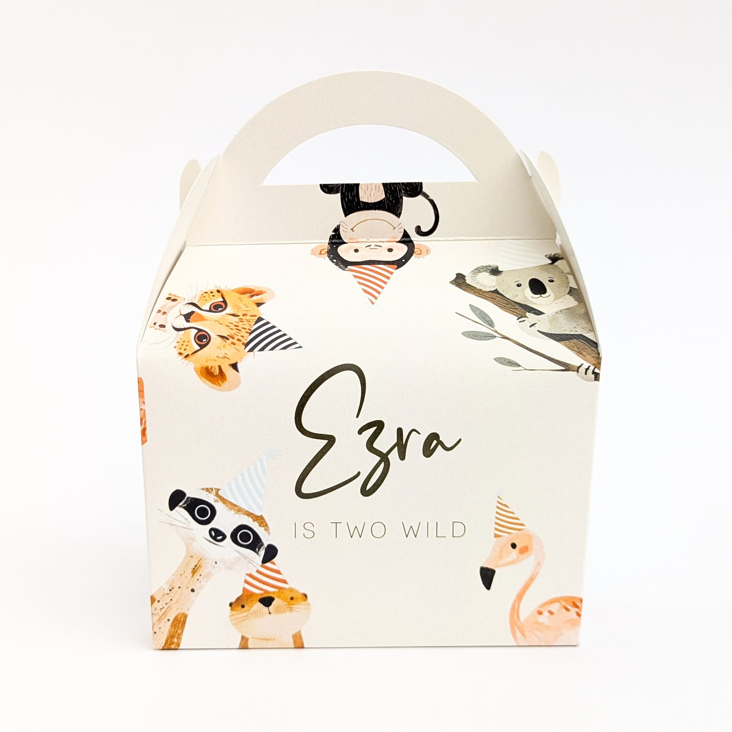 Jungle Animals Boho Minimal Personalised Children’s Party Box Gift Bag Favour