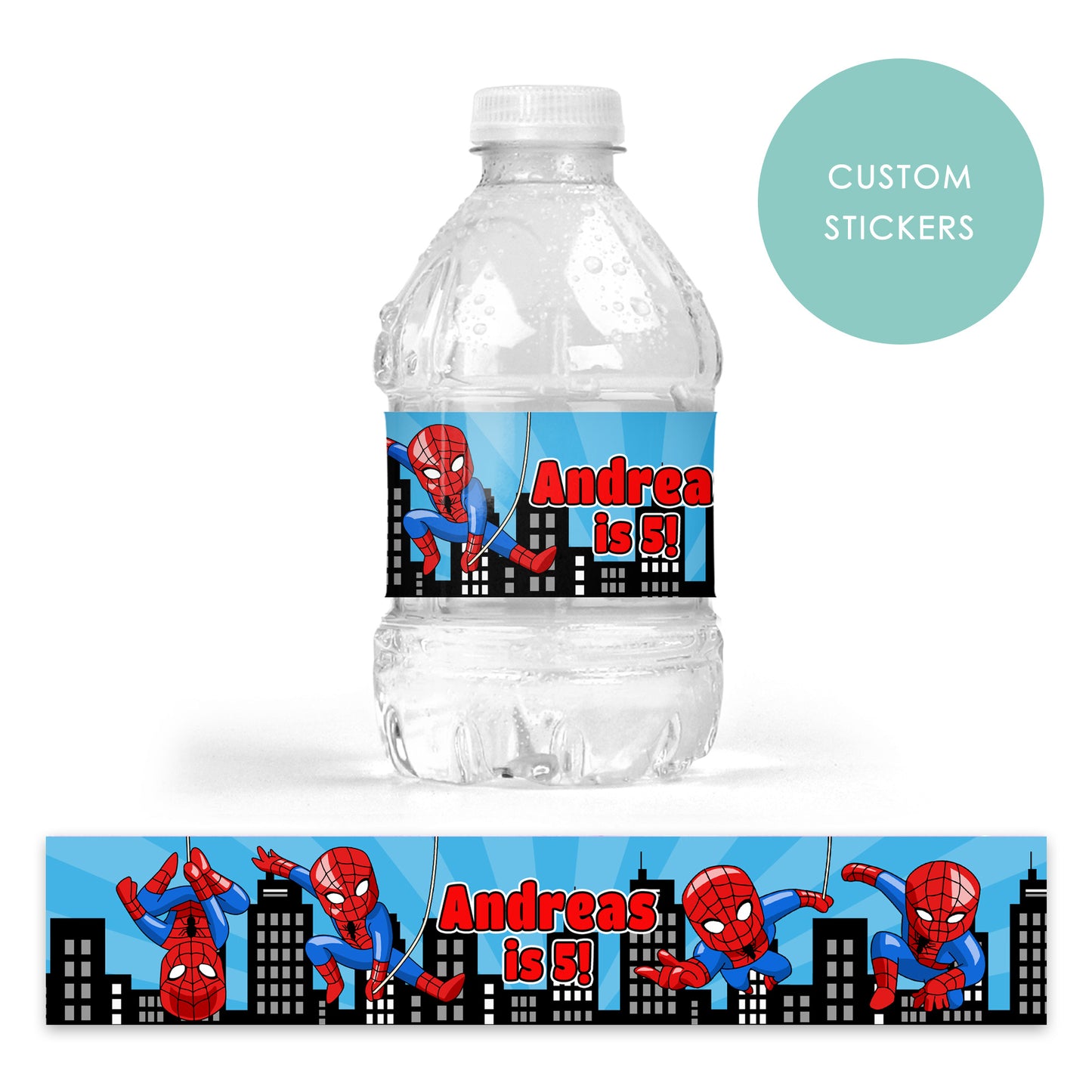 DRINK LABEL STICKERS x 7 Personalised Spiderman Superhero Comic Book