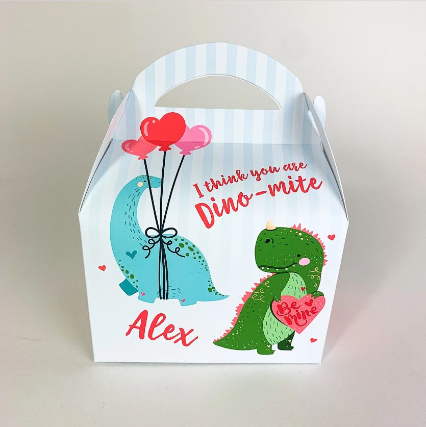 VALENTINES DAY Dino-Mite Dinosaur Personalised Treat Boxes Gift Bags