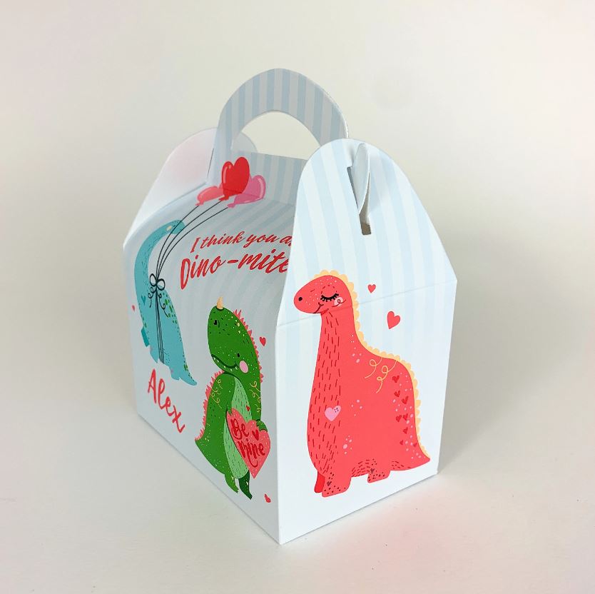 VALENTINES DAY Dino-Mite Dinosaur Personalised Treat Boxes Gift Bags